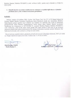 02.12.2025 TARİHLİ MECLİS TOPLANTISI KARAR ÖZETLERİ
