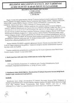 ŞUHUT BELEDİYE MECLİS TOPLANTISI EYLÜL AYI KARAR ÖZETLERİ 05.09.2025 TARİHİNDEN İTİBAREN YAYINLANMIŞTIR