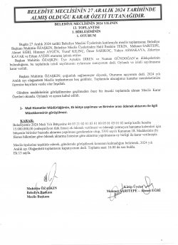 ŞUHUT BELEDİYE MECLİS TOPLANTISI ARALIK AYI OLAĞANÜSTÜ KARAR ÖZETLERİ 25.12.2024 TARİHİNDEN İTİBAREN YAYINLANMIŞTIR