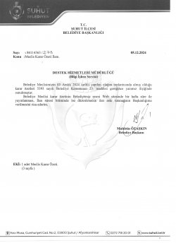 ŞUHUT BELEDİYE MECLİS TOPLANTISI ARALIK AYI KARAR ÖZETLERİ 03.12.2024 TARİHİNDEN İTİBAREN YAYINLANMIŞTIR