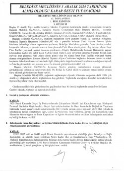 ŞUHUT BELEDİYE MECLİS TOPLANTISI ARALIK AYI KARAR ÖZETLERİ 03.12.2024 TARİHİNDEN İTİBAREN YAYINLANMIŞTIR