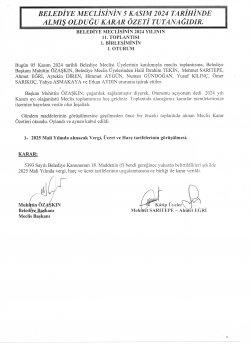 ŞUHUT BELEDİYE MECLİS TOPLANTISI KASIM AYI KARAR ÖZETLERİ 10.11.2024 TARİHİNDEN İTİBAREN YAYINLANMIŞTIR