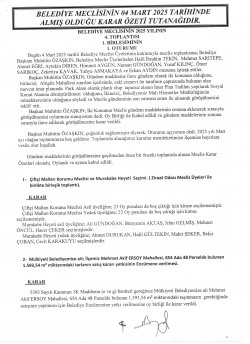 ŞUHUT BELEDİYE MECLİS TOPLANTISI MART AYI KARAR ÖZETLERİ 08.03.2025 TARİHİNDEN İTİBAREN YAYINLANMIŞTIR