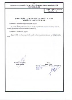 ÇEVRE HİZMETLERİ BİRLİĞİ OLAĞAN MECLİS TOPLANTISI KARAR ÖZETLERİ