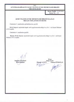 ÇEVRE HİZMETLERİ BİRLİĞİ OLAĞAN MECLİS TOPLANTISI KARAR ÖZETLERİ