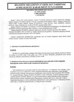 07.10.2025 VE 10.10.2025 TARİHLİ İKİ BİRLEŞİMLİ MECLİS TOPLANTISI KARAR ÖZETLERİ