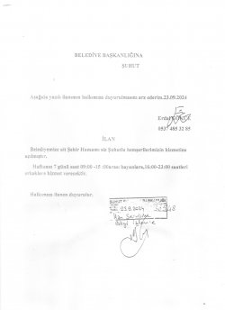 Belediyemize ait Şehir Hamamı siz Şuhutlu Hemşehrilerimizin hizmetinde.