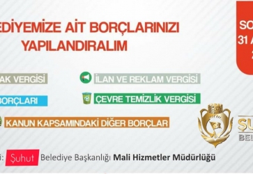 Belediyemize Ait Borçlarınızı Yapılandırmak İçin Son Tarih 31 Aralık 2020