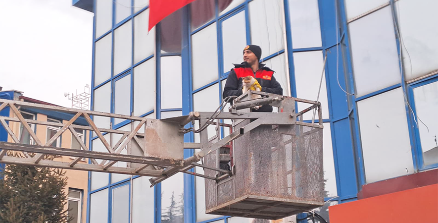 MAHSUR KALAN KEDİYİ İTFAİYE EKİPLERİMİZ KURTARDI