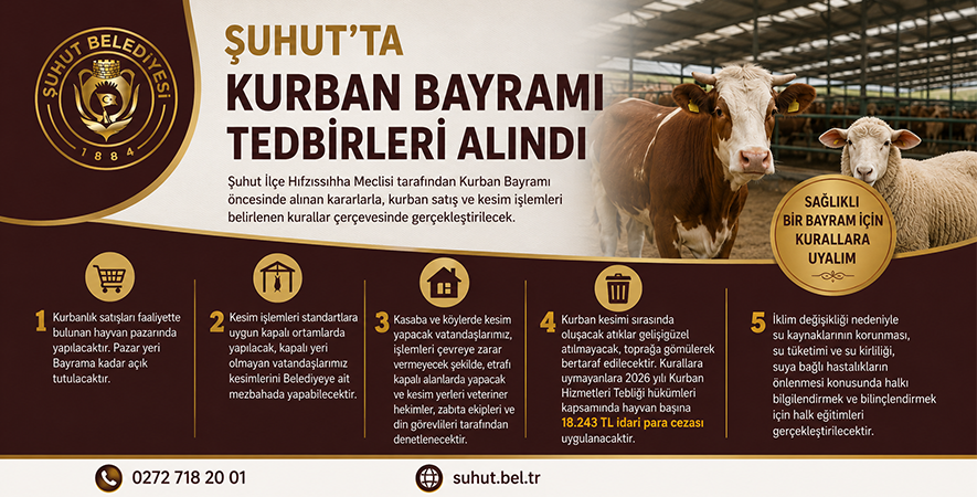 ŞUHUT’TA KURBAN BAYRAMI İÇİN TEDBİRLER AÇIKLANDI
